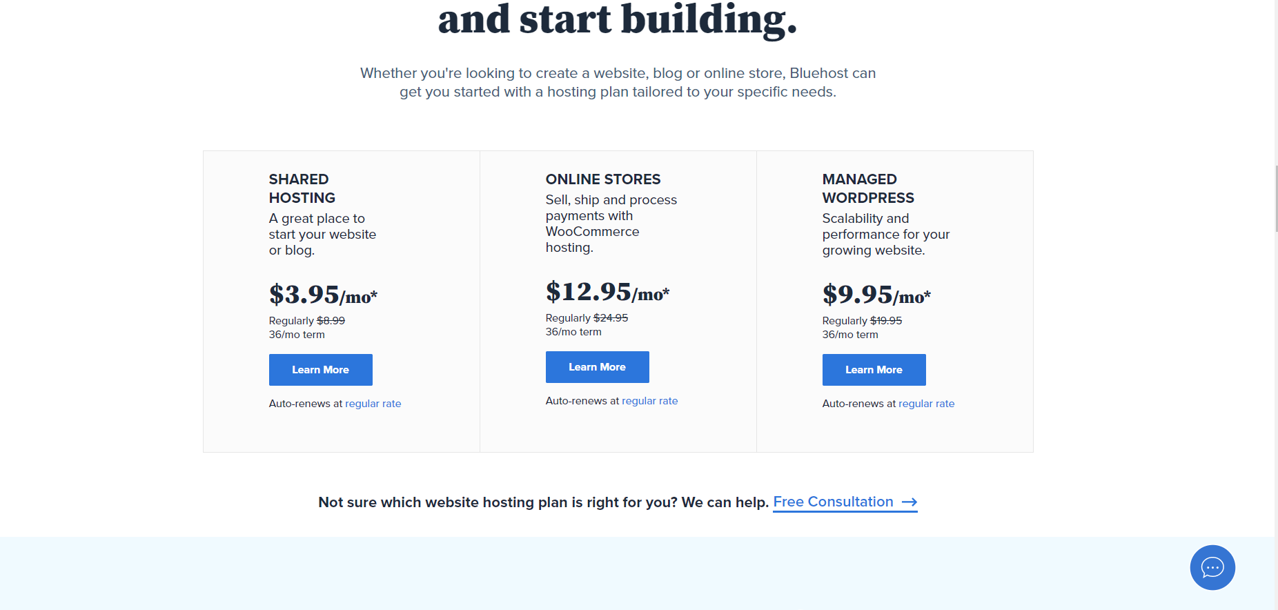 Bluehost shared hosting plans